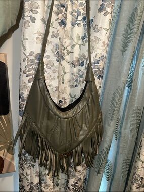 Retro 70s Olive Green Fringe Shoulder Bag - Women